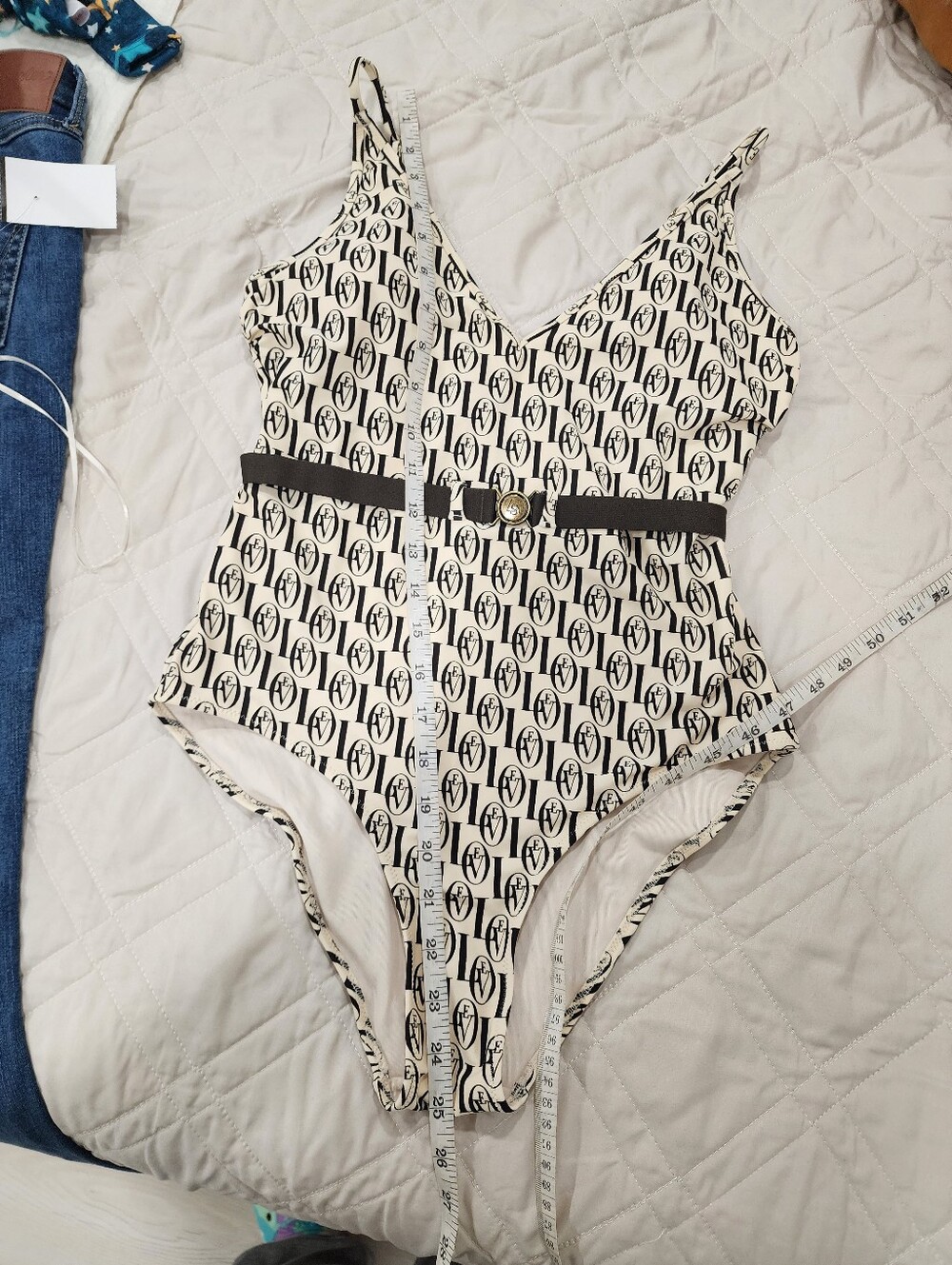 H&M x Love Stories Monogram Belted One Piece Swimsuit Size 6 - Picture 16 of 17